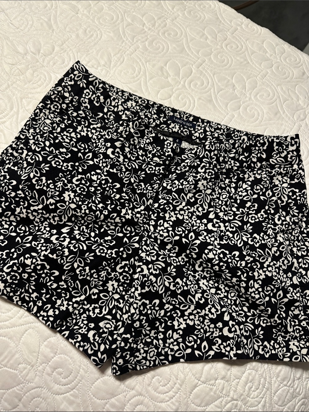 High-Waist Black & White Floral Women’s Shorts